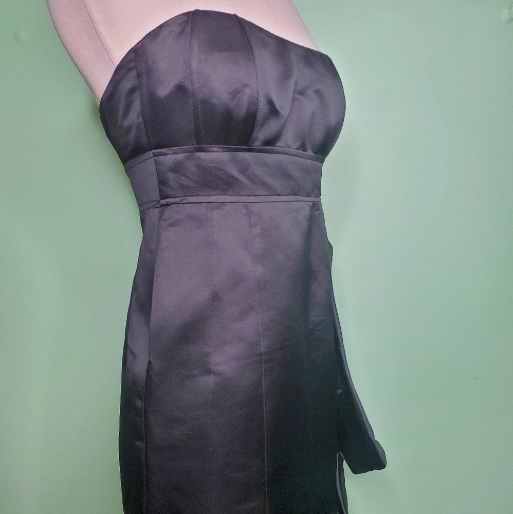 Nanette Lepore Black Satin Strapless Ruffle Mini Dress Size 0 - Picture 4 of 8